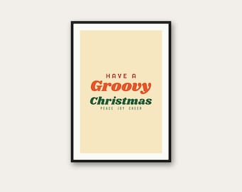 Groovy Christmas Printable Wall Art, Retro Holiday Print, Peace Joy Cheer Instant Download