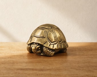Solid Brass Turtle Figurine, Antique Style Sea Life Sculpture, Lucky Mascot Office Desk Decor, Metal Animal Paperweight, Gift for Him