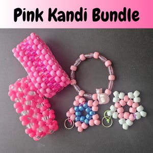 Rosa Kandi-Bundle | Armbänder und Zubehör | Katzenarmband, X-Base-Manschette, Peyote-Stich-Manschette, Stern Schlüsselanhänger
