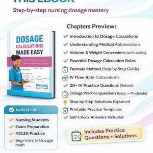 Pflege Dosage Berechnungen Workbook | 47 Seiten, IV Flussrate, Matheübungen (Instant Download)