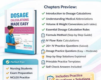 Pflege Dosage Berechnungen Workbook | 47 Seiten, IV Flussrate, Matheübungen (Instant Download)