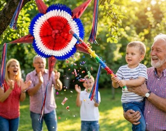 Red, White, & Blue Patriotic USA Piñata | Large 32" Handmade Mexican Star Pinata