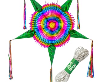 Green Fiesta Piñata | Handmade XL Mexican Star for Cinco de Mayo, Includes Rope