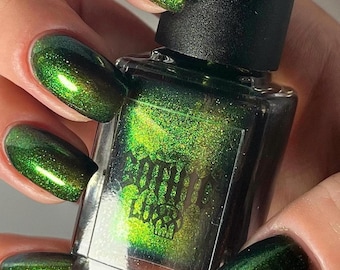 Cyber Goth, Metallic Chameleon Nail Polish, Shifts Green to Blue to Turquoise and Gold With Black Base.