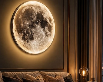 Luminária de parede luxuosa em formato de lua com controle remoto, luz LED dimerizável em 3 cores, decoração aconchegante para quarto, luz noturna, iluminação de parede moderna.