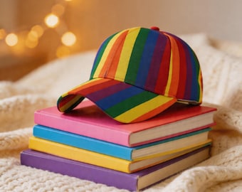Gorra de béisbol a rayas arcoíris del Orgullo, gorra ajustable de algodón inspirada en la bandera LGBTQ, gorra inclusiva para el sol para desfiles del Orgullo y estilo queer cotidiano.