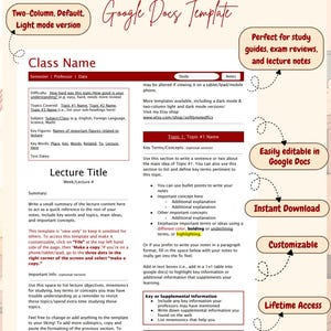 Fanfic Inspired Light Notes Template | Two Column Study Notes Template | Lecture Notes Template | Digital Notes | Google Docs Template