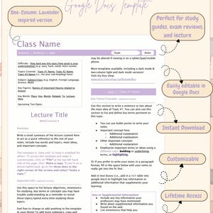 Mall för fanfic-inspirerade lavendelstudieanteckningar | Mall för föreläsningsanteckningar med två kolumner (digital nedladdning) | Mall för Google Dokument | Estetisk anteckning