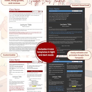 Sjabloonpakket geïnspireerd op studienotities | Collegenotities | Google Documenten | Licht- en donkermodus | Lay-out met 1 en 2 kolommen