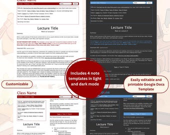 Fanfic Inspired Study Notes Template Pack | Lecture Notes | Google Docs | Light & Dark Mode | 1- and 2-Column Layout