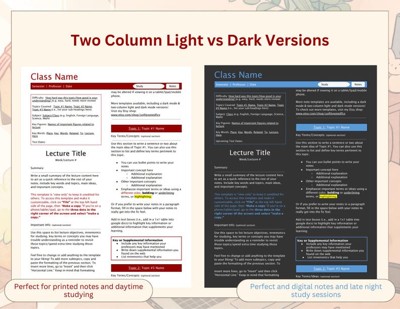 Fanfic Inspired Study Notes Template Pack | Lecture Notes | Google Docs | Light & Dark Mode | 1- and 2-Column Layout image 5