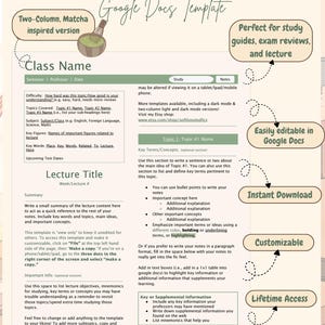Mall för fanfic-inspirerade matcha-anteckningar | Mall för studieanteckningar med två kolumner | Mall för föreläsningsanteckningar | Digitala anteckningar | Mall för Google Dokument