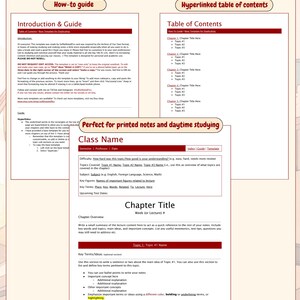 May include: A digital study template titled Light Mode featuring an Introduction & Guide, a Hyperlinked table of contents, and a Class Name page. The layout includes sections for Chapter Title, Chapter Overview, Key Terms, and bulleted notes.