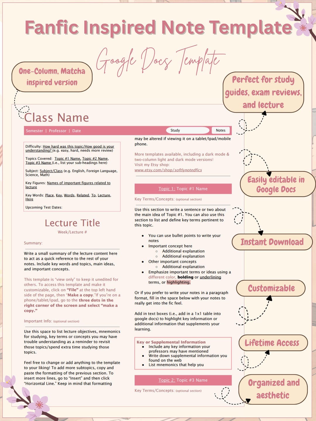 Fandom Inspired Sakura Study Notes Template | Google Docs Notes ...