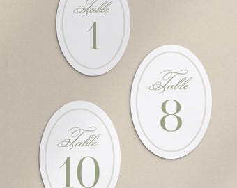 Clara Printed Oval Wedding Table Numbers - Classic Elegant Reception Centerpiece Decor