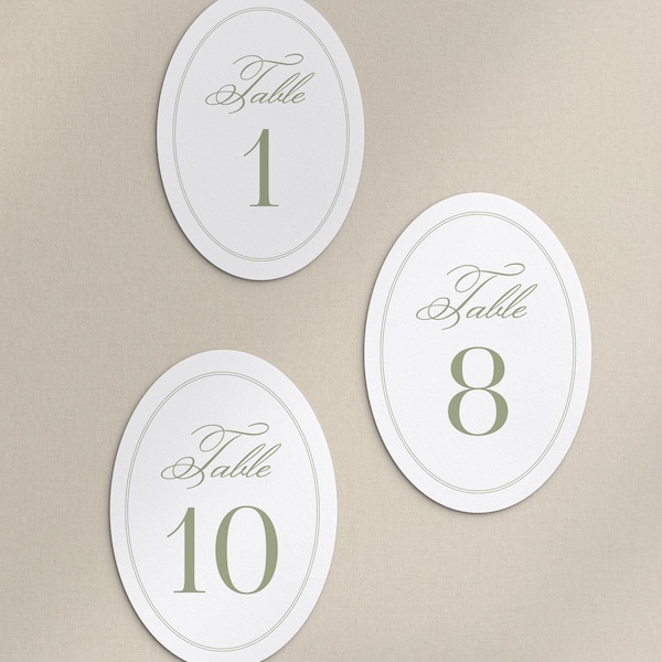 Clara Printed Oval Wedding Table Numbers - Classic Elegant Reception Centerpiece Decor
