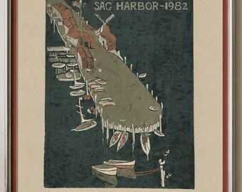 Vintage Screen Print, Hamptons Sag Harbor New York 1982