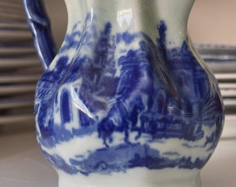 Victoria Ware Ironstone Flow Blue Pitcher Creamer Vintage Blue & White  5" Tall