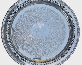 WM Rogers Silver Plated Serving Tray 15” - 272 Scroll Alpha Gamma Delta Sorority