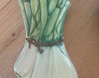 Vintage ITALIAN MAJOLICA Ceramic Green Onion Serving Plate