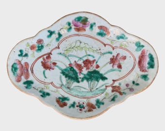 Antique Chinese Porcelain Offering Dish Footed Bowl Famille Rose 8"