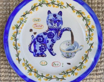 Anthropologie Nathalie Lete Cat Teapot Heritage Dinner Plate 10"