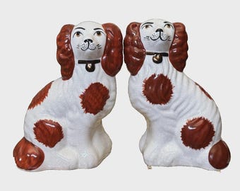 PAIR Staffordshire Mantle KING CHARLES Spaniel Rust 6.5 "tall
