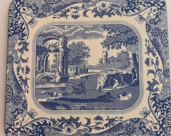 2 VINTAGE SPODE TRIVETS - Blue Italian Acrylic Cork Trivets England