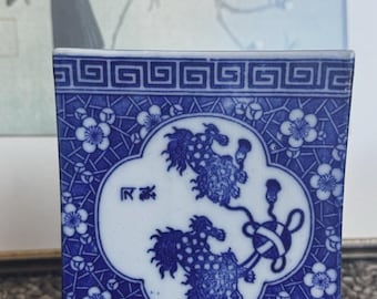 ANTIQUE Chinese Blue & White Ceramic OPIUM PILLOW, Incense