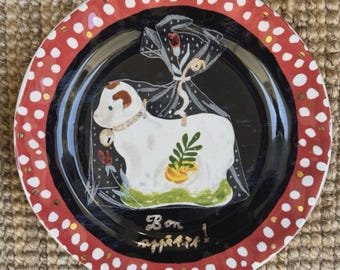 Anthropologie Nathalie Lete Bon Appetit Sheep Joyeux Noel Christmas Plate 10"