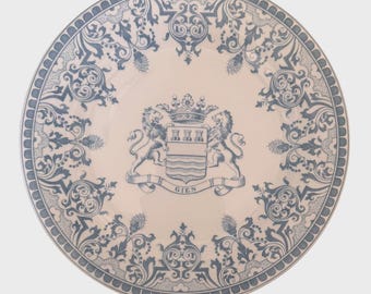 Gien France Dinner Plate , Blason , Les Depareillees in Blue 10 3/4"