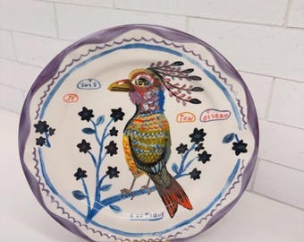 Anthropologie Nathalie Lete Exotic Bird Dinner Plate Francophile I Am Your 10"