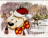 A Polar Bear's Winter Wonderland, digital illustration of a Happy Polar bear awaiting Christmas time