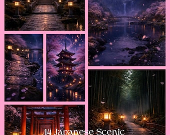 Bundel Japanse muurkunst, 14 Japanse schilderachtige achtergronden, Japanse landschapsafdrukken, digitale download, zendecor, afdrukbare kunst, Kyoto-kunst