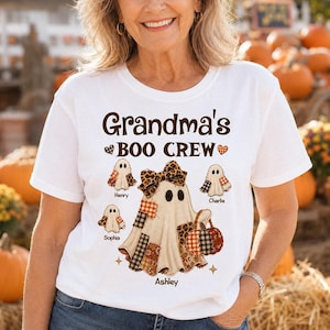 Grandma Fall Season Halloween Faux Patchwork Pattern Coquette - Personalized Shirt - Halloween Gift For Grandma