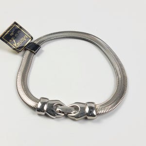 Vintage Monet Snake Chain Bracelet "Charise" Silver-Tone Interlocking Cuff Clasp NOS Signed 7.5"