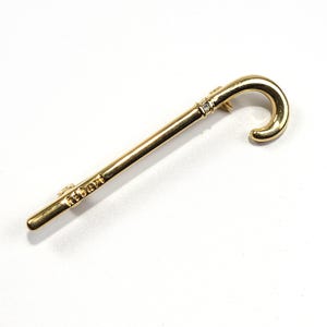 Spilla vintage a forma di bastone da passeggio, spilla a bastone color oro, accento di cristallo trasparente pavé, gioiello di moda giapponese firmato Hibari