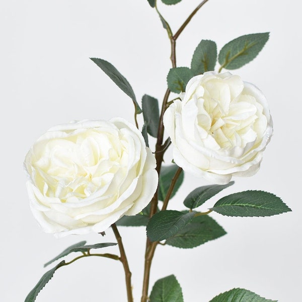 29" Faux Cabbage Rose Stem White