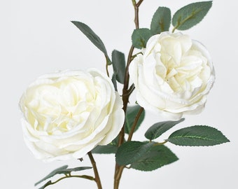 29" Faux Cabbage Rose Stem White