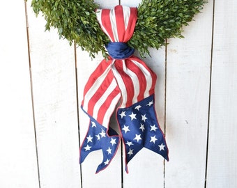 70" Stars and Stripes Banner Sash - Memorial Day Fourth of July Red White Blue Ribbon Bow Front Door Hanger Wreath Patriotic