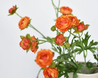 22" Faux Mini Orange Ranunculus Stem