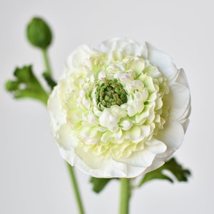 21" Faux Double Ruffled Ranunculus Stem White