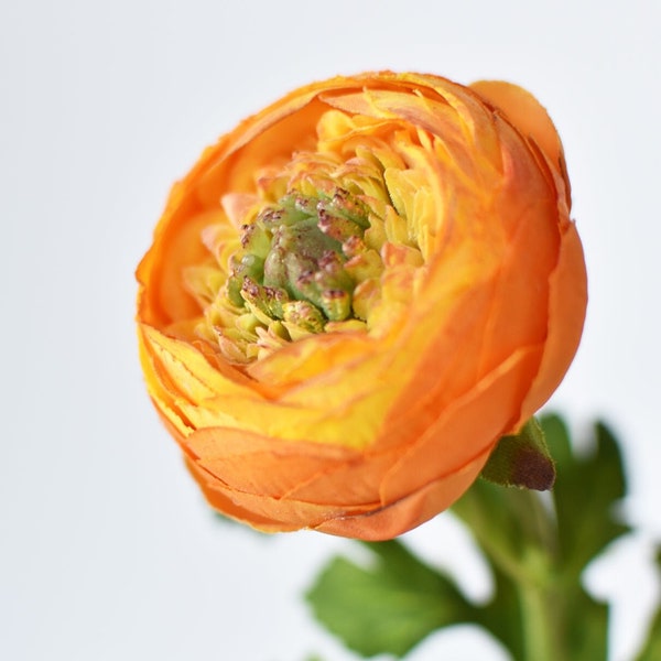 13" Faux Orange Ranunculus Stem