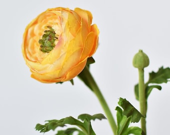 13" Faux Yellow Gold Ranunculus Stem