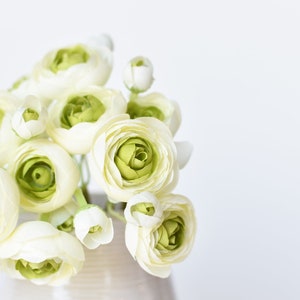 10.5" Faux White Green Ranunculus Bundle | artificial floral silk