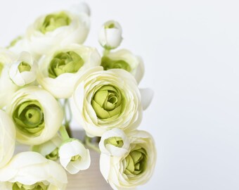 10.5" Faux White Green Ranunculus Bundle | artificial floral silk