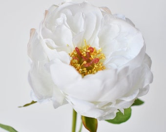 22" Faux White Peony Stem