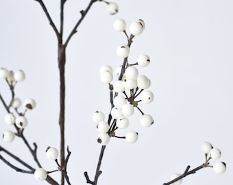 33" Faux White Berry Branch Stem