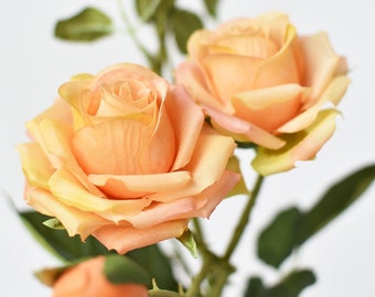 22.5" Faux Rose Stem Peach Orange Yellow