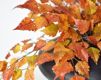 26" Faux Birch Leaf Stem Red / Orange / Yellow